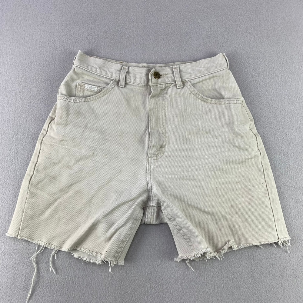 Vintage Lee Jean Shorts Women 26 Khaki High Waisted Cut Off Denim Jorts Mom 80s
